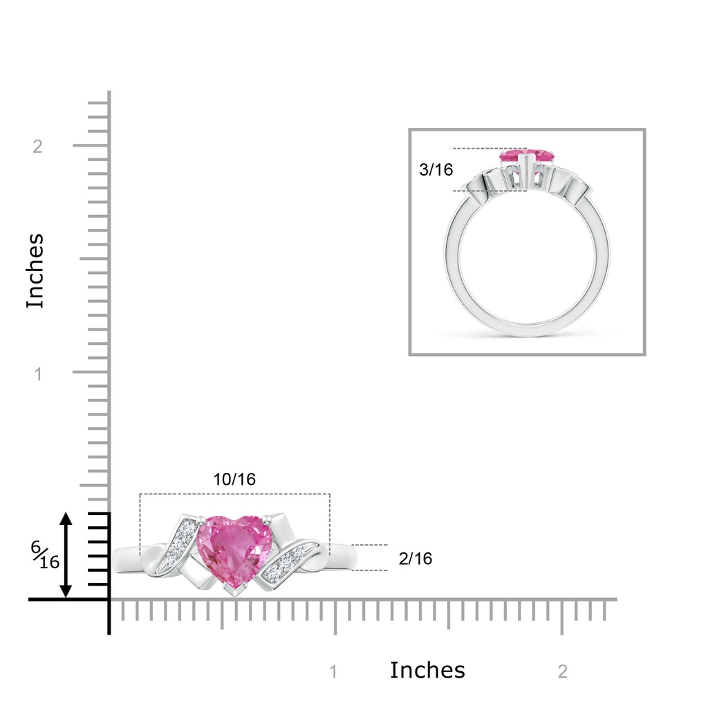 7mm AAA Solitaire Pink Sapphire Heart Ring with Diamond Accents in White Gold Ruler