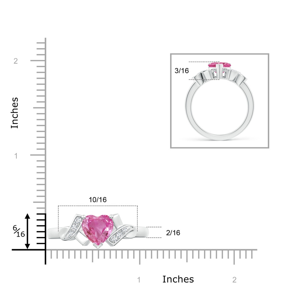 7mm AAA Solitaire Pink Sapphire Heart Ring with Diamond Accents in White Gold ruler