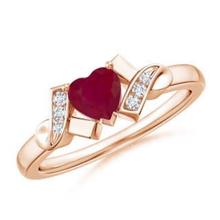 5mm A Solitaire Ruby Heart Ring with Diamond Accents in 9K Rose Gold