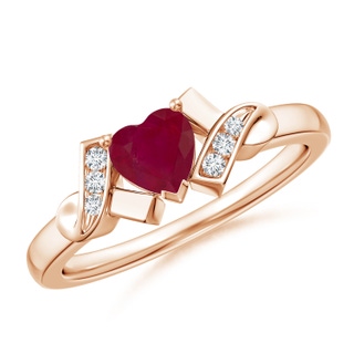 5mm A Solitaire Ruby Heart Ring with Diamond Accents in Rose Gold