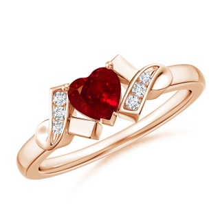 5mm AAAA Solitaire Ruby Heart Ring with Diamond Accents in 9K Rose Gold