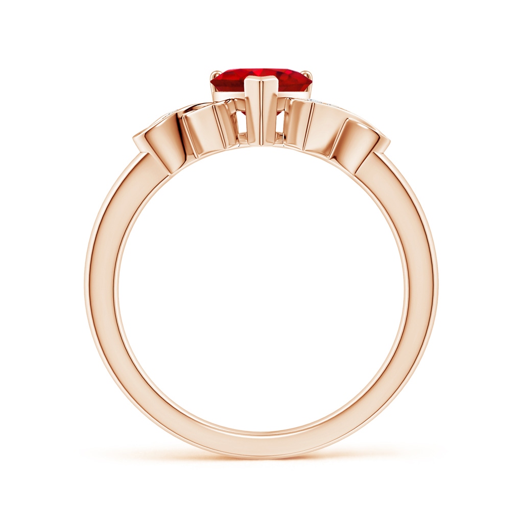 6mm AAA Solitaire Ruby Heart Ring with Diamond Accents in Rose Gold Side 1