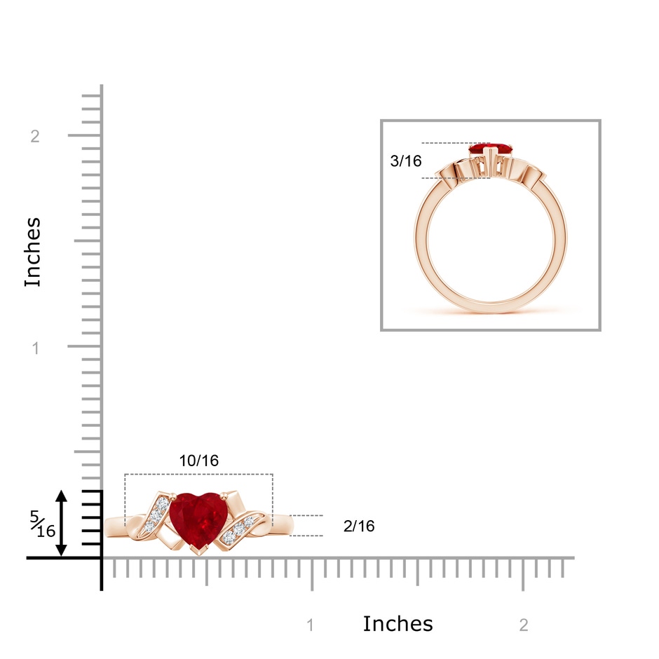 6mm AAA Solitaire Ruby Heart Ring with Diamond Accents in Rose Gold ruler