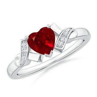 6mm AAAA Solitaire Ruby Heart Ring with Diamond Accents in P950 Platinum