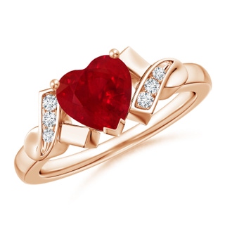 7mm AAA Solitaire Ruby Heart Ring with Diamond Accents in Rose Gold
