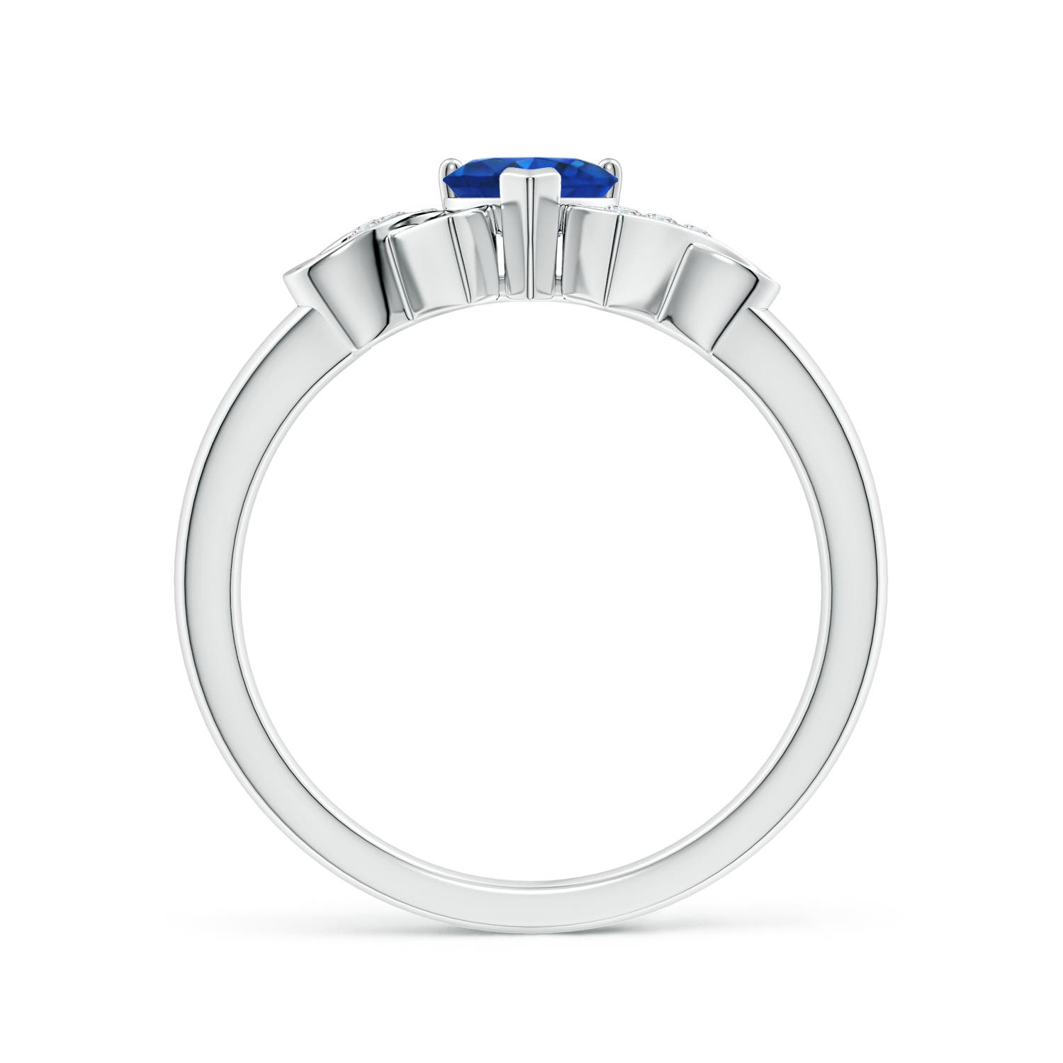 5mm AAA Solitaire Blue Sapphire Heart Ring with Diamond Accents in P950 Platinum - side 3