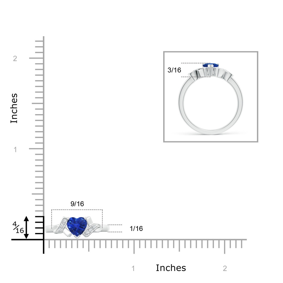 5mm AAA Solitaire Blue Sapphire Heart Ring with Diamond Accents in P950 Platinum ruler