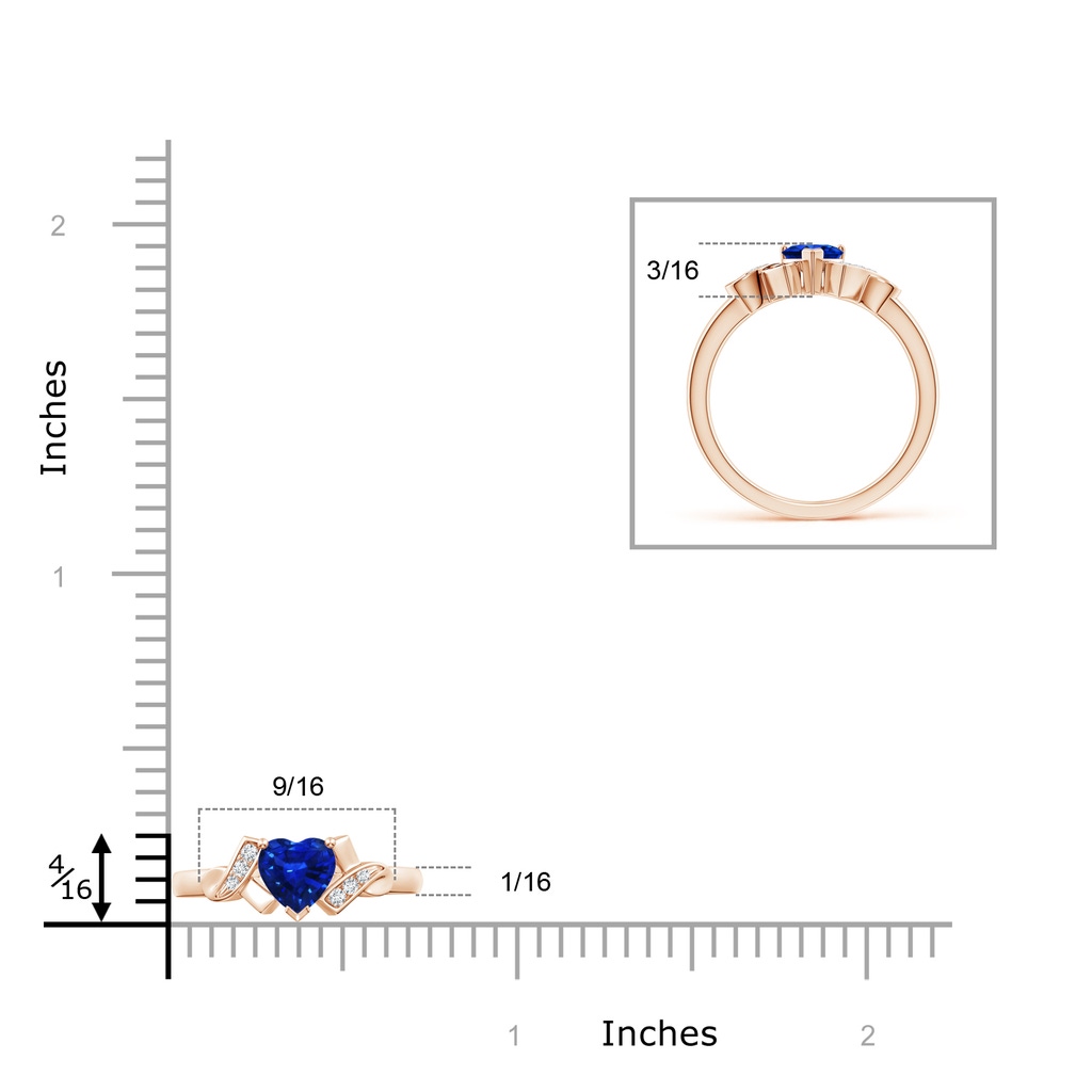5mm AAAA Solitaire Blue Sapphire Heart Ring with Diamond Accents in 10K Rose Gold Ruler