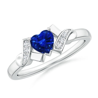 5mm AAAA Solitaire Blue Sapphire Heart Ring with Diamond Accents in P950 Platinum