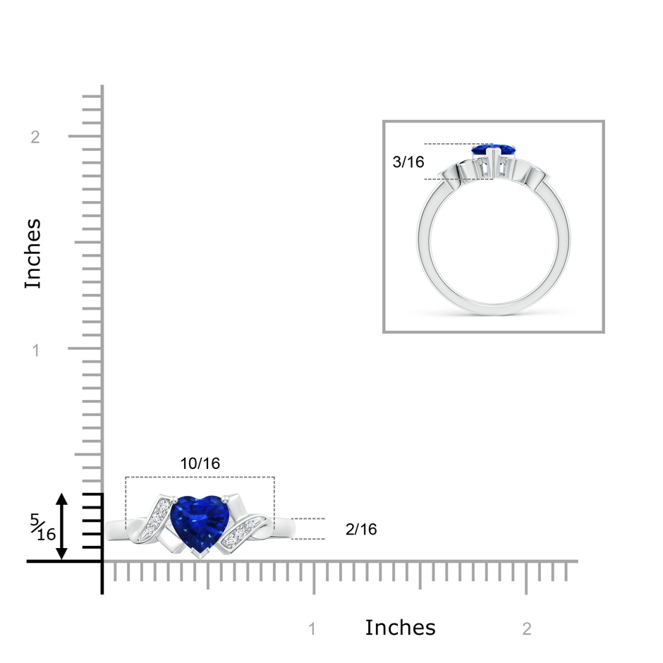 6mm AAAA Solitaire Blue Sapphire Heart Ring with Diamond Accents in White Gold ruler