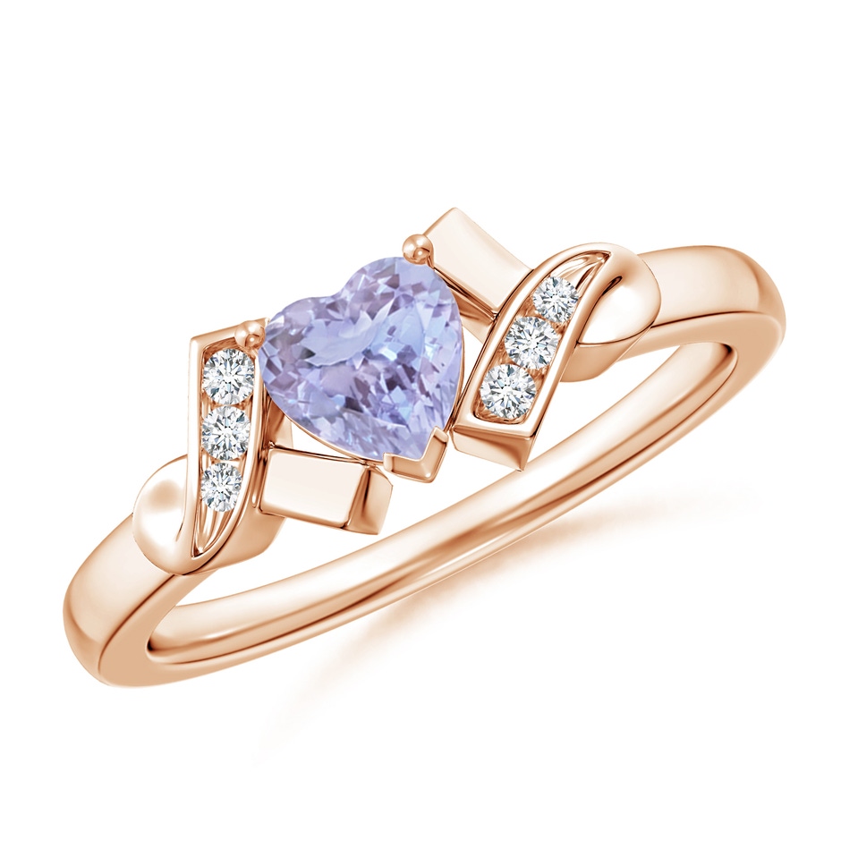 5mm A Solitaire Tanzanite Heart Ring with Diamond Accents in 9K Rose Gold 