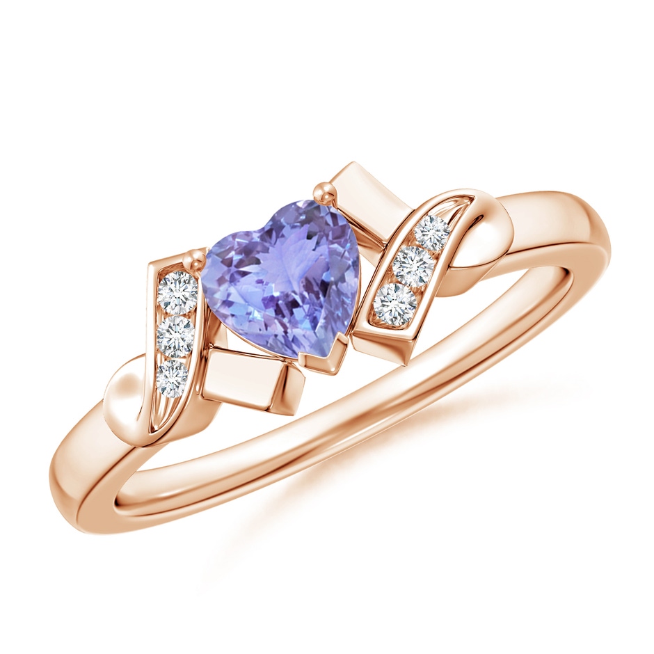 5mm AA Solitaire Tanzanite Heart Ring with Diamond Accents in 9K Rose Gold 