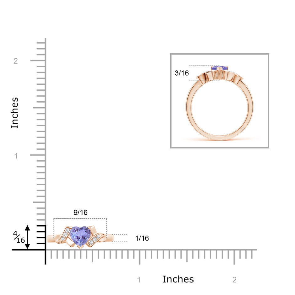 5mm AA Solitaire Tanzanite Heart Ring with Diamond Accents in 9K Rose Gold ruler