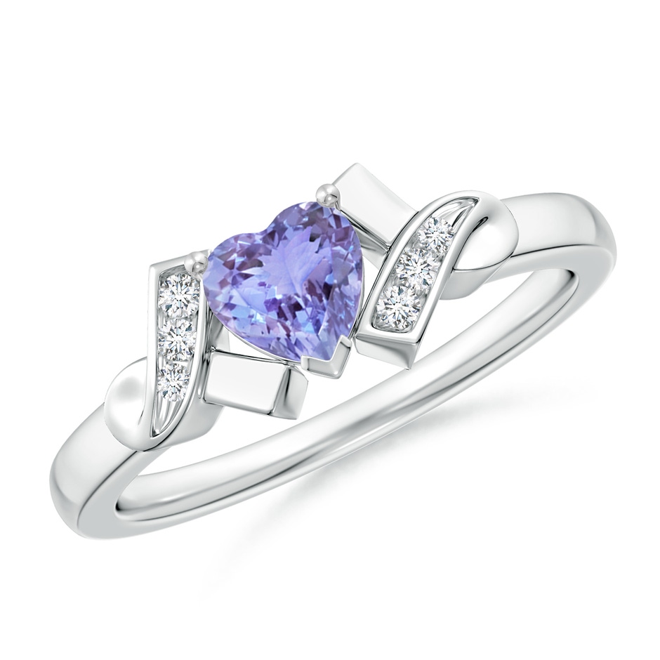 5mm AA Solitaire Tanzanite Heart Ring with Diamond Accents in P950 Platinum 