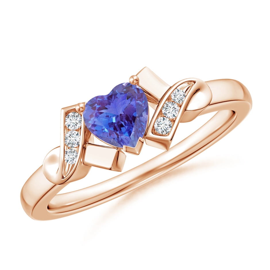 5mm AAA Solitaire Tanzanite Heart Ring with Diamond Accents in 9K Rose Gold 