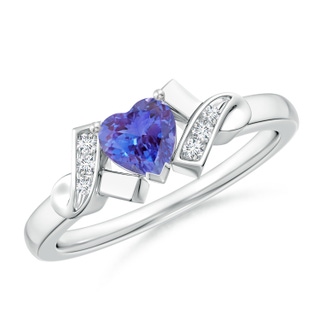 5mm AAA Solitaire Tanzanite Heart Ring with Diamond Accents in P950 Platinum