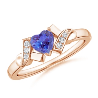 5mm AAA Solitaire Tanzanite Heart Ring with Diamond Accents in Rose Gold