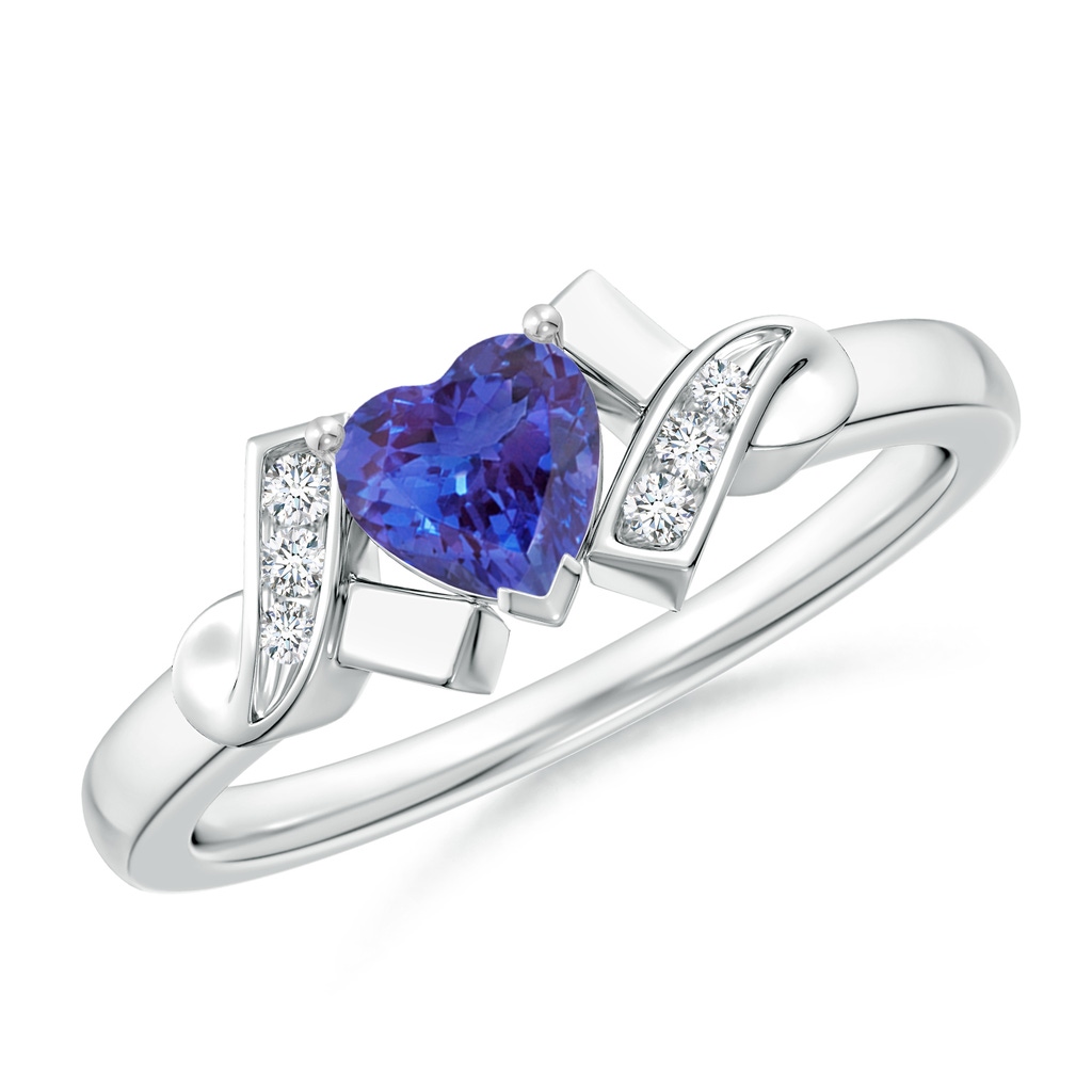 5mm AAAA Solitaire Tanzanite Heart Ring with Diamond Accents in P950 Platinum