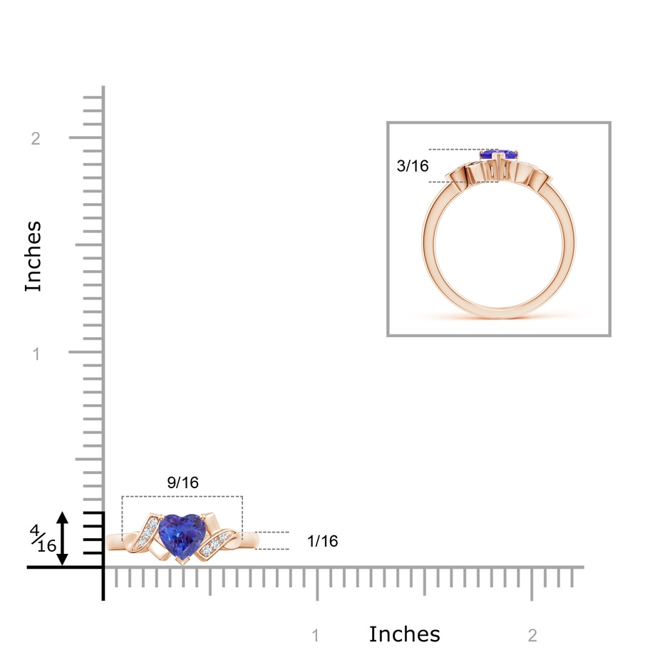 5mm AAAA Solitaire Tanzanite Heart Ring with Diamond Accents in Rose Gold ruler