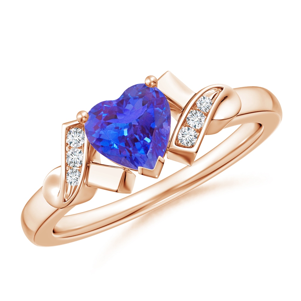 6mm AAA Solitaire Tanzanite Heart Ring with Diamond Accents in Rose Gold