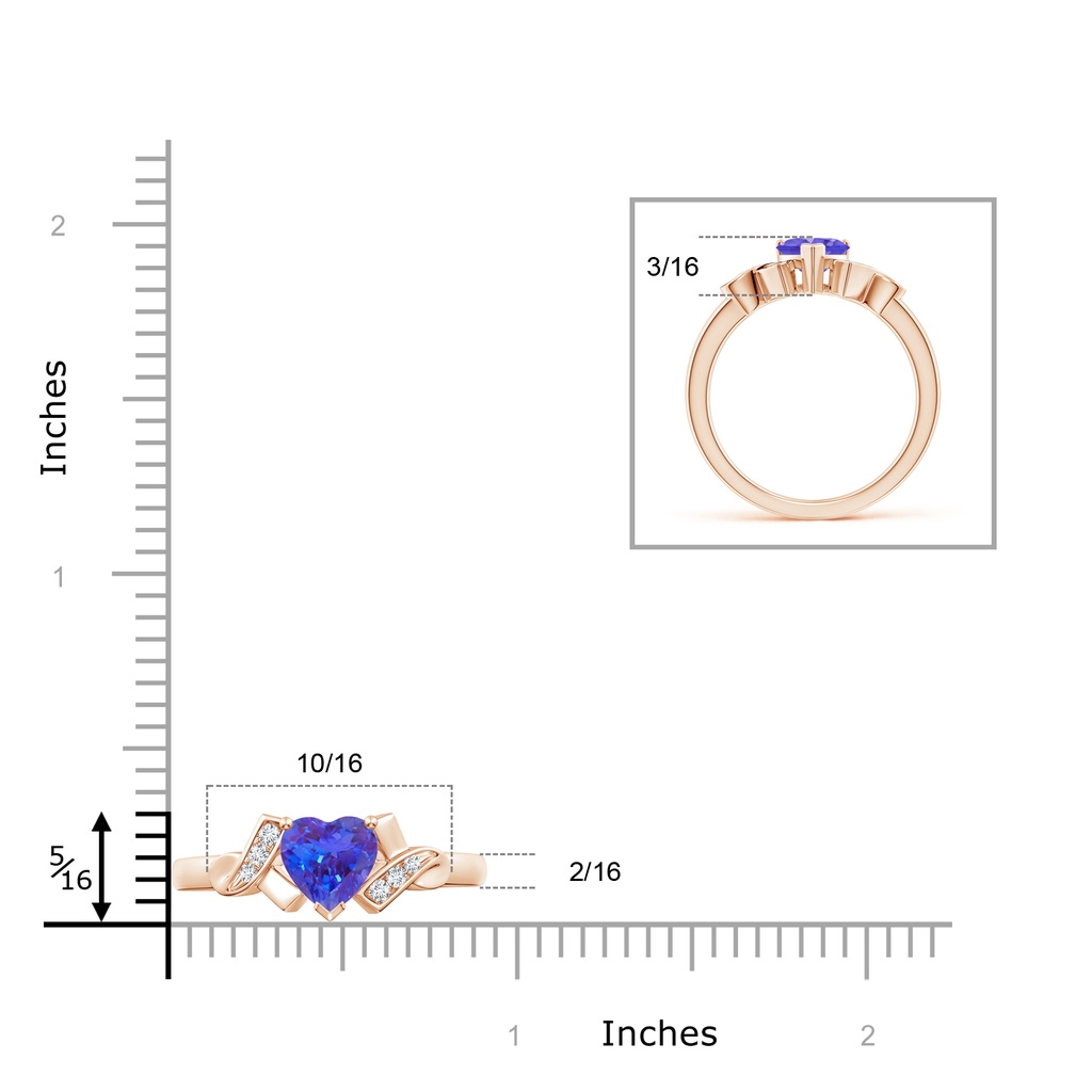 6mm AAA Solitaire Tanzanite Heart Ring with Diamond Accents in Rose Gold Ruler
