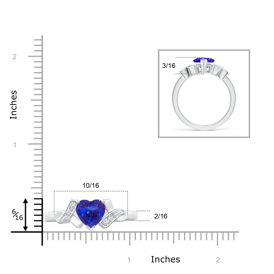 7mm AAAA Solitaire Tanzanite Heart Ring with Diamond Accents in P950 Platinum ruler