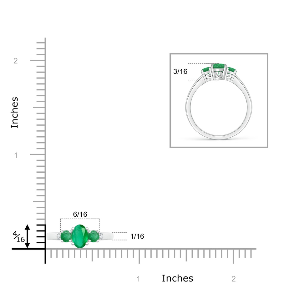 6x4mm A Three Stone Emerald Engagement Ring with Diamond Accents in P950 Platinum product image
