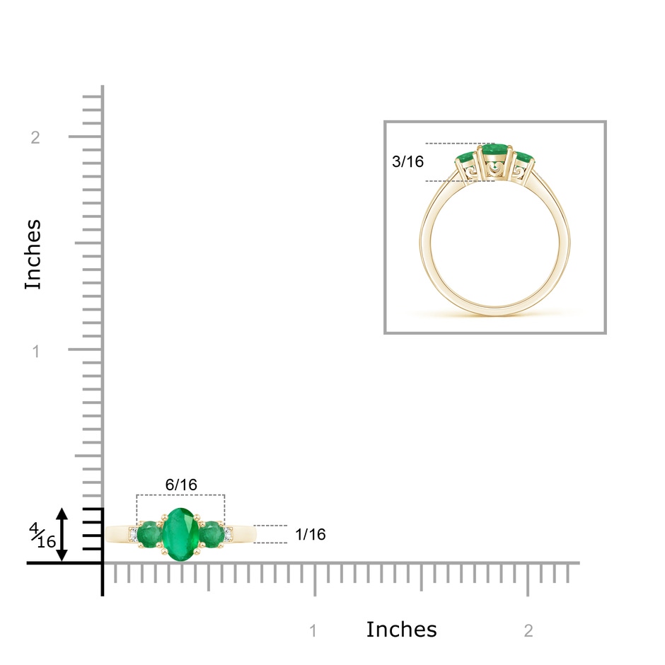 6x4mm A Three Stone Emerald Engagement Ring with Diamond Accents in Yellow Gold product image