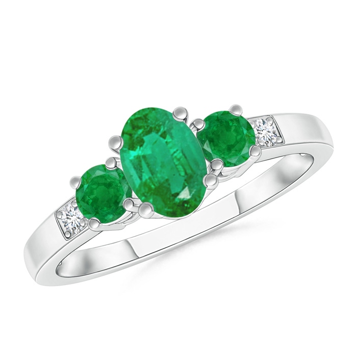 6x4mm AA Three Stone Emerald Engagement Ring with Diamond Accents in P950 Platinum 