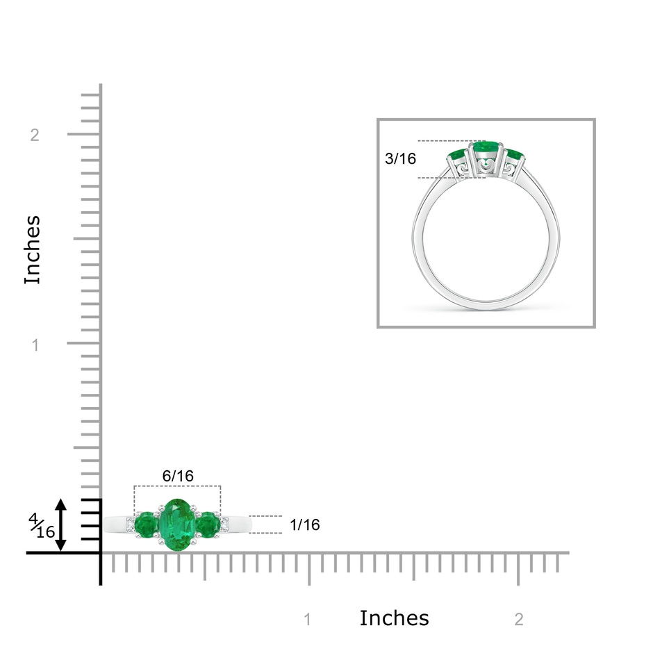 6x4mm AA Three Stone Emerald Engagement Ring with Diamond Accents in P950 Platinum product image