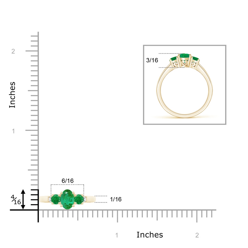 6x4mm AA Three Stone Emerald Engagement Ring with Diamond Accents in Yellow Gold product image