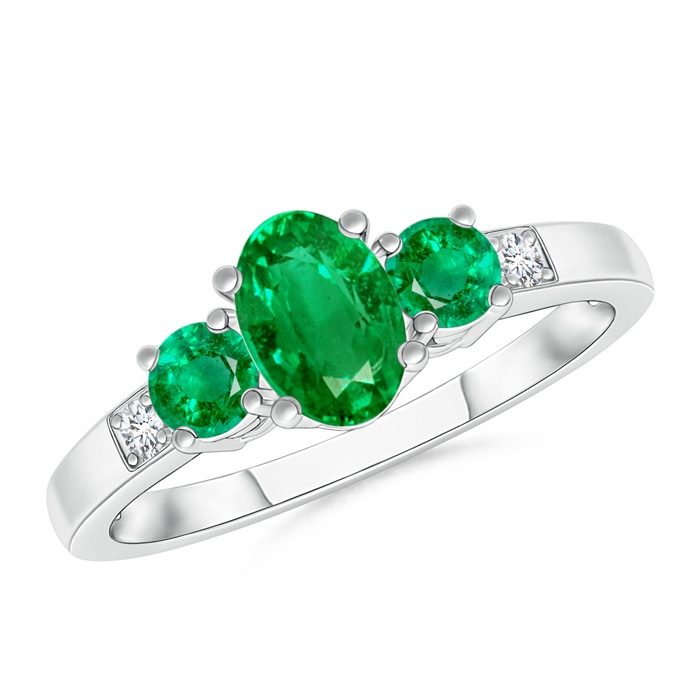 6x4mm AAA Three Stone Emerald Engagement Ring with Diamond Accents in White Gold