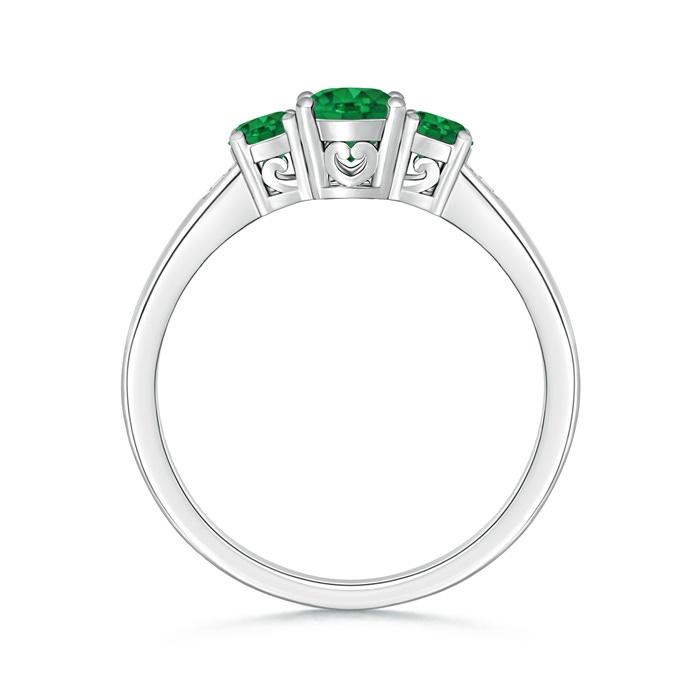6x4mm AAA Three Stone Emerald Engagement Ring with Diamond Accents in White Gold Product Image
