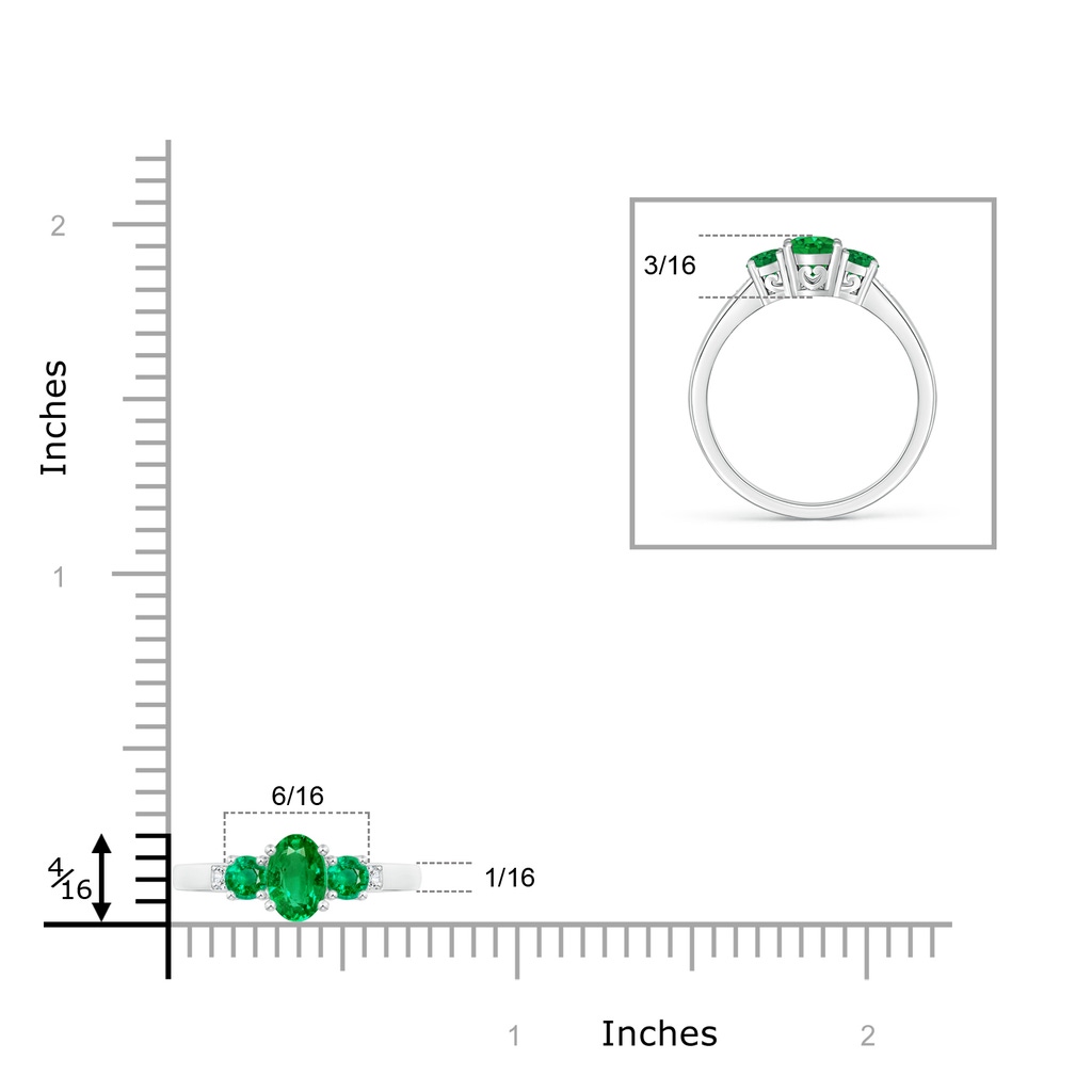 6x4mm AAA Three Stone Emerald Engagement Ring with Diamond Accents in White Gold Product Image