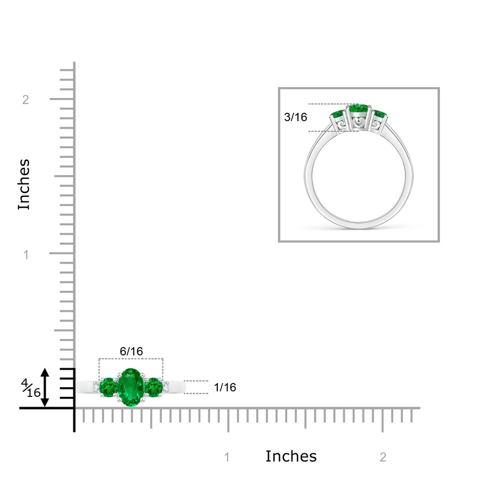 6x4mm AAAA Three Stone Emerald Engagement Ring with Diamond Accents in P950 Platinum product image