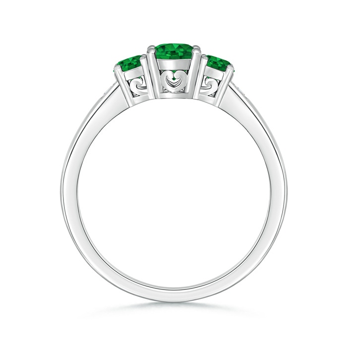 6x4mm Lab-Grown Three Stone Emerald Engagement Ring with Diamond Accents in White Gold product image