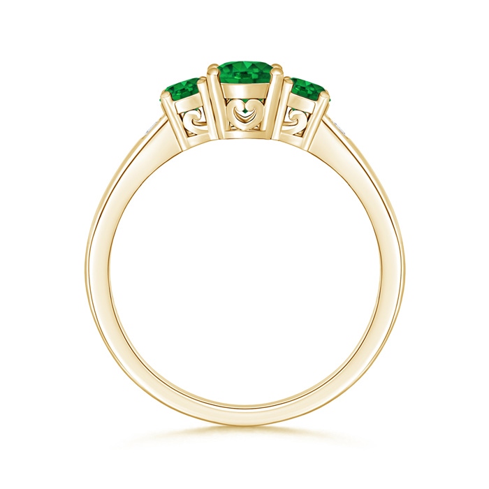 6x4mm AAAA Three Stone Emerald Engagement Ring with Diamond Accents in Yellow Gold product image