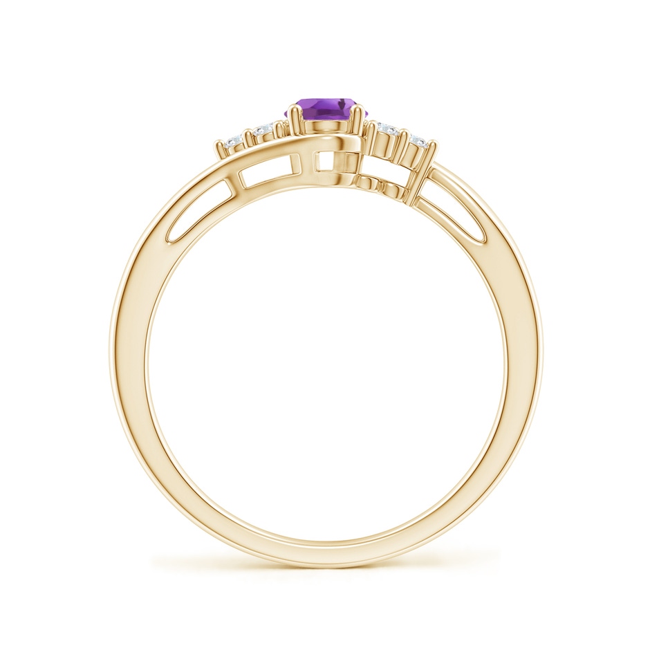6x4mm A Oval Amethyst Bypass Ring with Trio Diamond Accents in Yellow Gold side-1