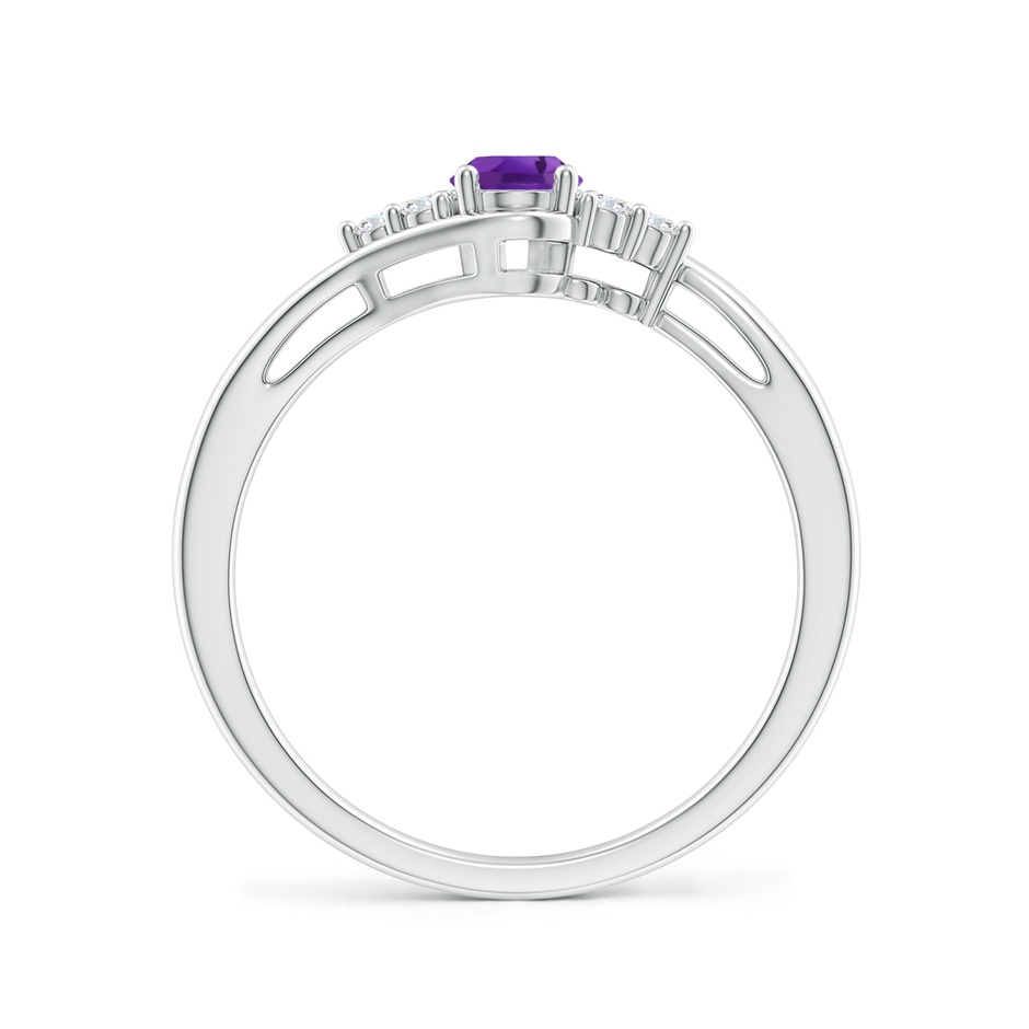 6x4mm AAA Oval Amethyst Bypass Ring with Trio Diamond Accents in P950 Platinum side-1