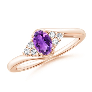 6x4mm AAA Oval Amethyst Bypass Ring with Trio Diamond Accents in Rose Gold