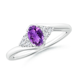 6x4mm AAA Oval Amethyst Bypass Ring with Trio Diamond Accents in White Gold