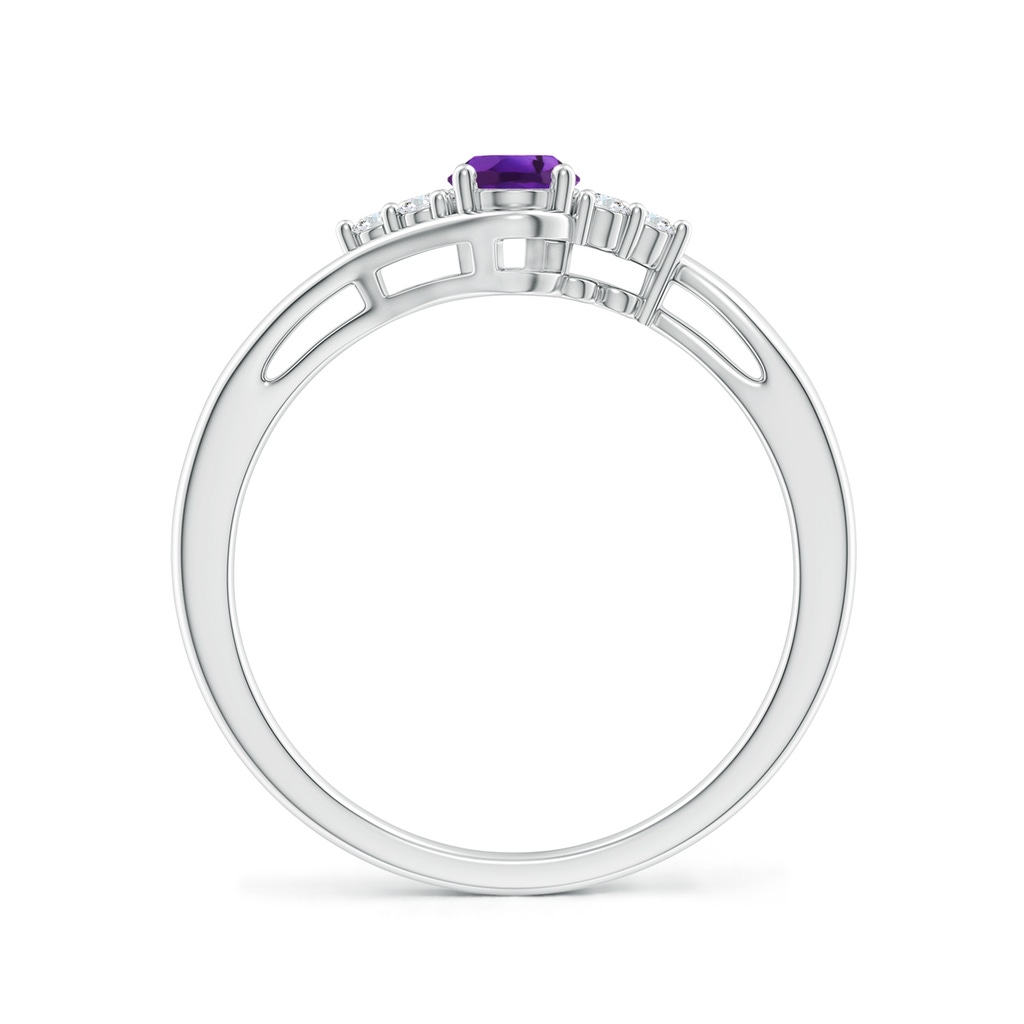 6x4mm AAAA Oval Amethyst Bypass Ring with Trio Diamond Accents in P950 Platinum - side_1
