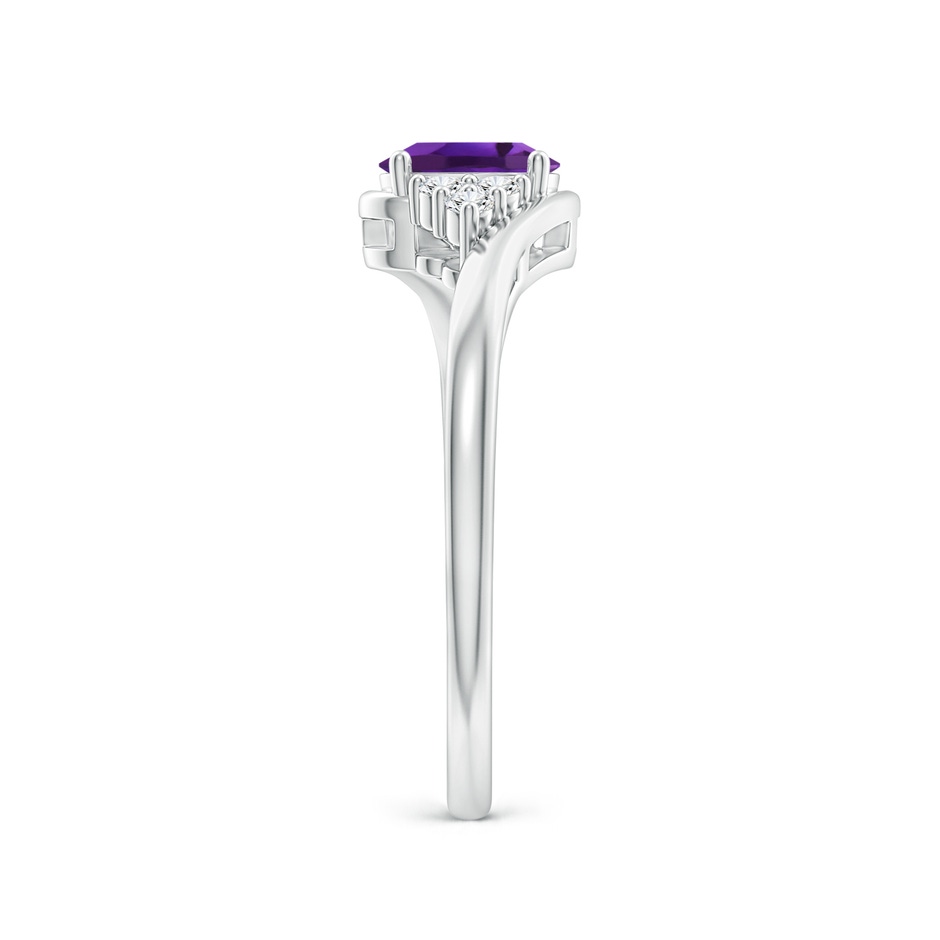 6x4mm AAAA Oval Amethyst Bypass Ring with Trio Diamond Accents in P950 Platinum side-2