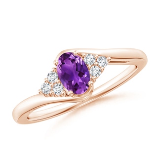 6x4mm AAAA Oval Amethyst Bypass Ring with Trio Diamond Accents in Rose Gold