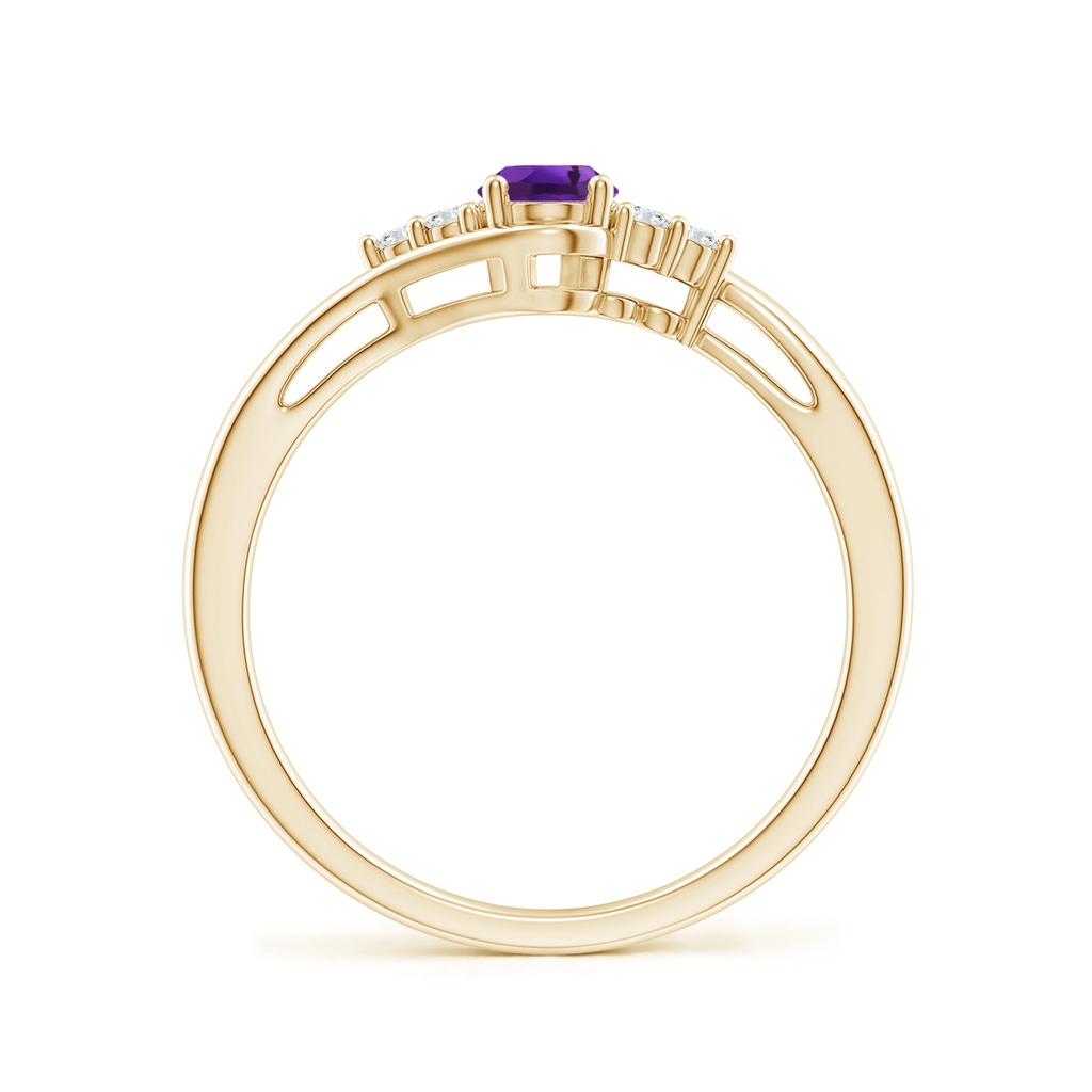 6x4mm AAAA Oval Amethyst Bypass Ring with Trio Diamond Accents in Yellow Gold - side_1