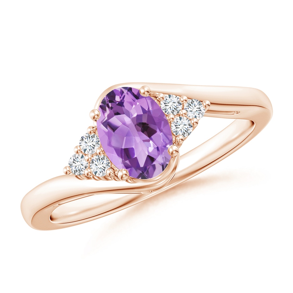 7x5mm A Oval Amethyst Bypass Ring with Trio Diamond Accents in Rose Gold 