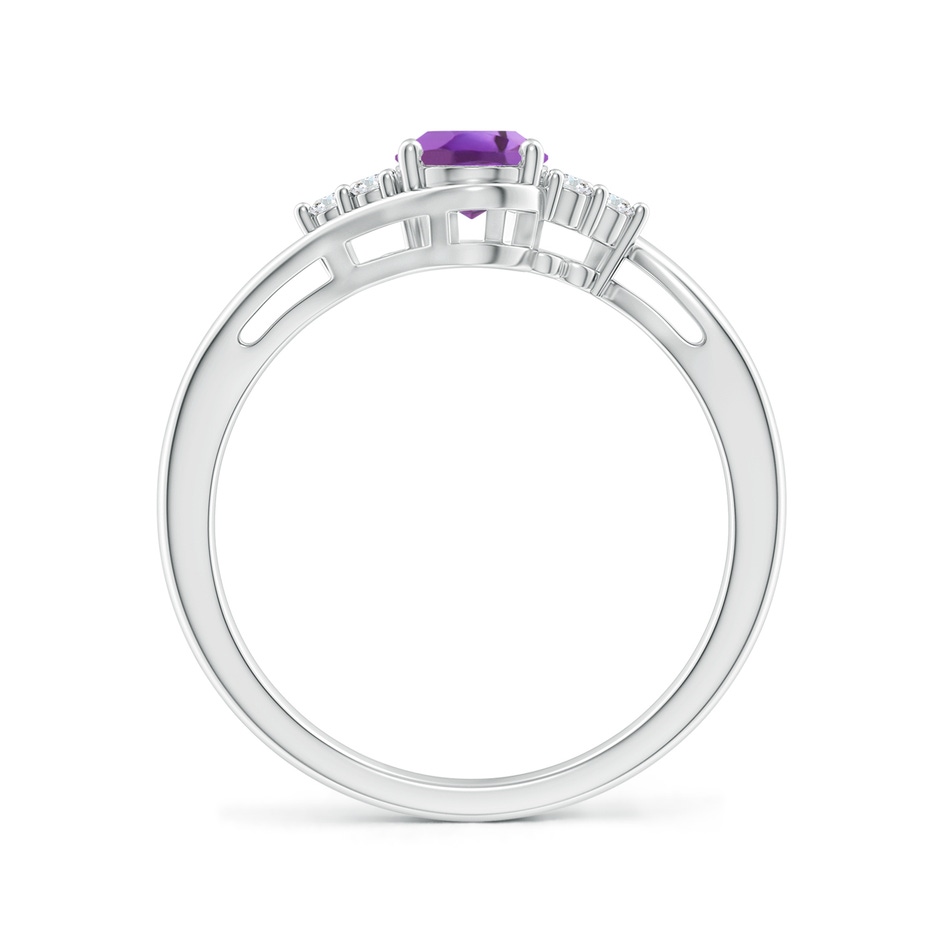 7x5mm A Oval Amethyst Bypass Ring with Trio Diamond Accents in White Gold side-1
