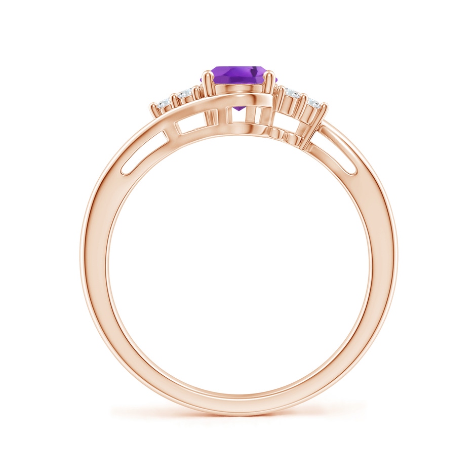 7x5mm AA Oval Amethyst Bypass Ring with Trio Diamond Accents in Rose Gold side-1