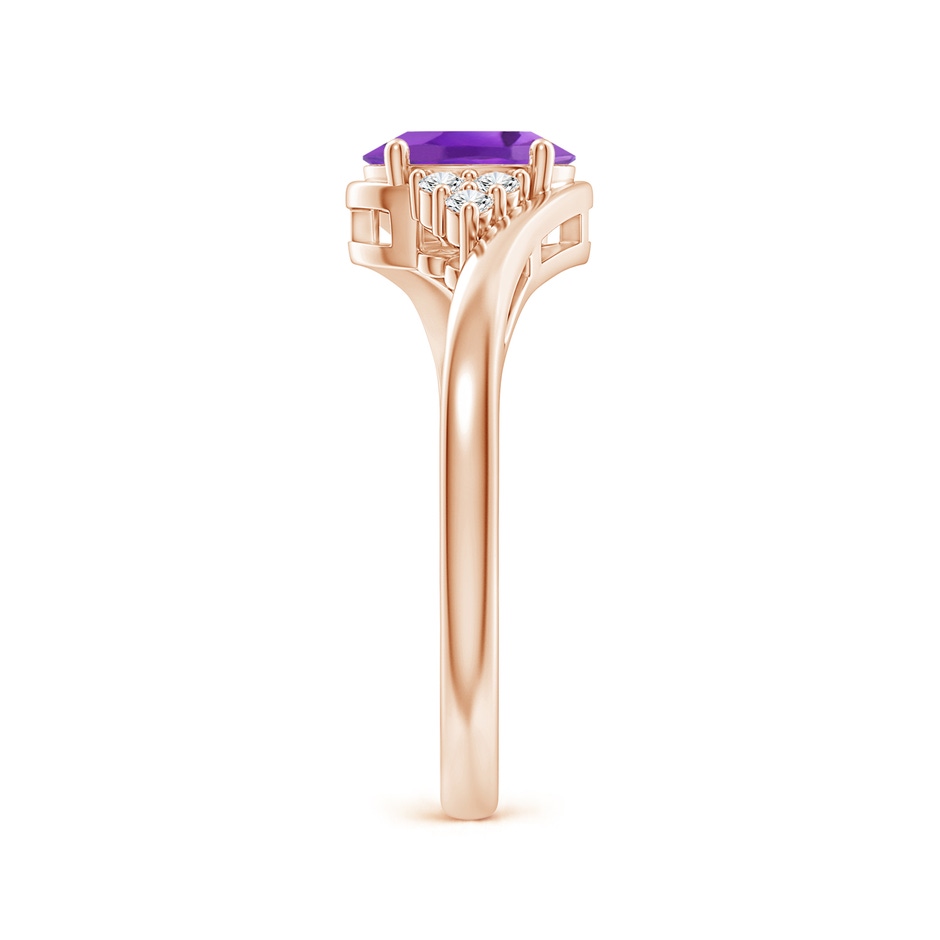 7x5mm AA Oval Amethyst Bypass Ring with Trio Diamond Accents in Rose Gold side-2