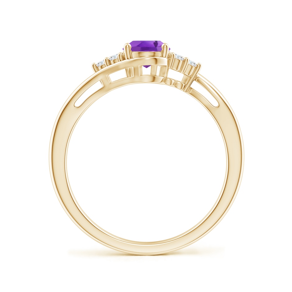 7x5mm AA Oval Amethyst Bypass Ring with Trio Diamond Accents in Yellow Gold side-1